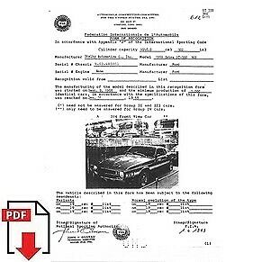1969 Shelby Cobra GT350 302ci FIA homologation form download